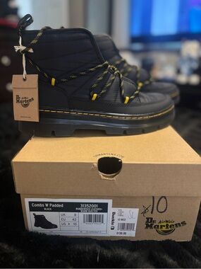 Dr. Martens Black Padded Ankle Boots with Yellow Accents